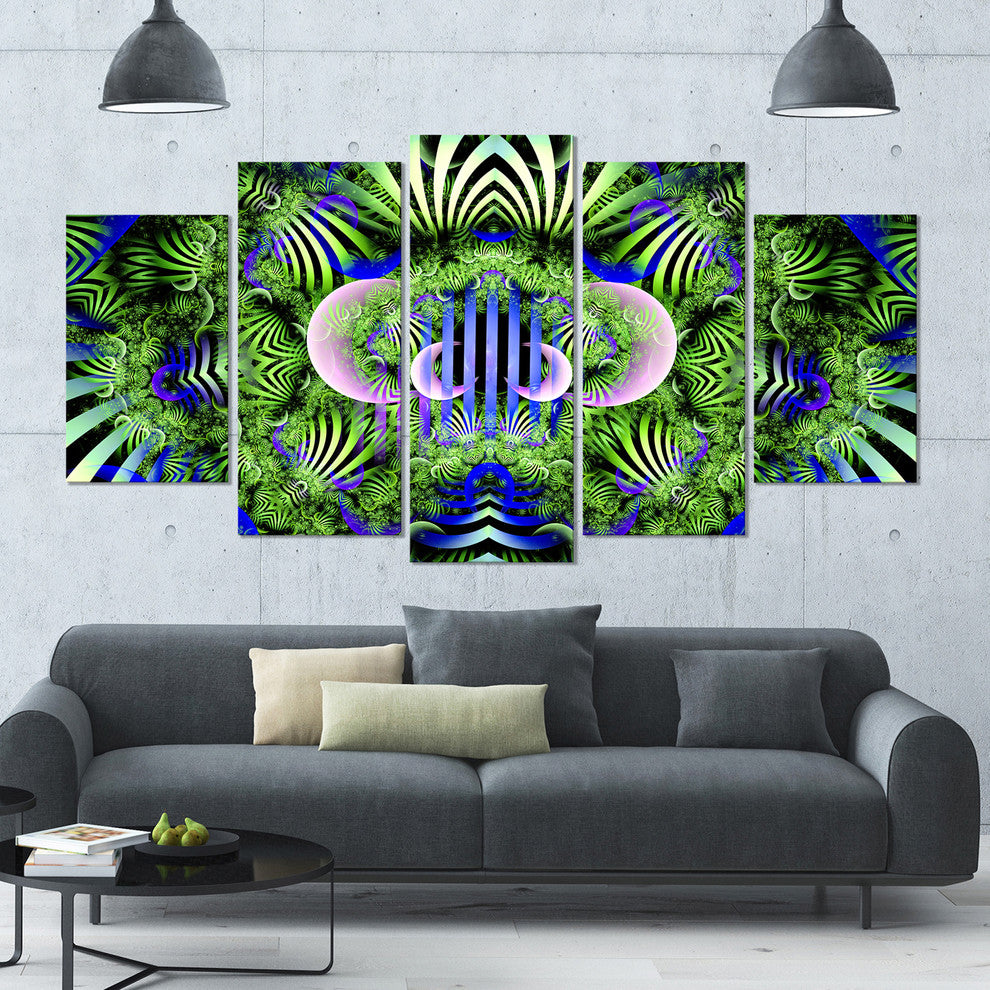 Green Magical Fairy Pattern, Large Floral Canvas Art Print, 60"x32", 5 Panels
