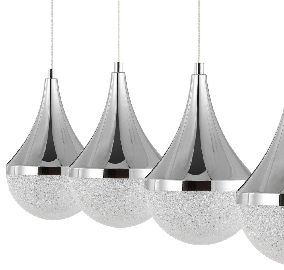 Elyse Teardrop 3-Light Iron/Acrylic Linear Pendant, Chrome/White, Width: 47"