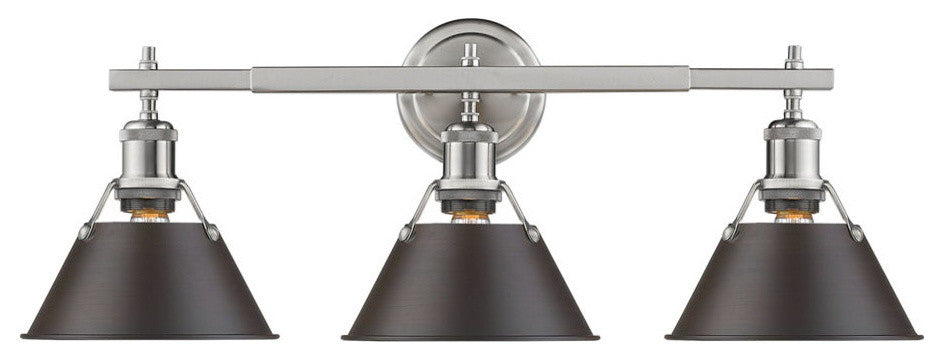 Golden Orwell 3-Light Bath Vanity, Pewter, Rubbed Bronze Shade