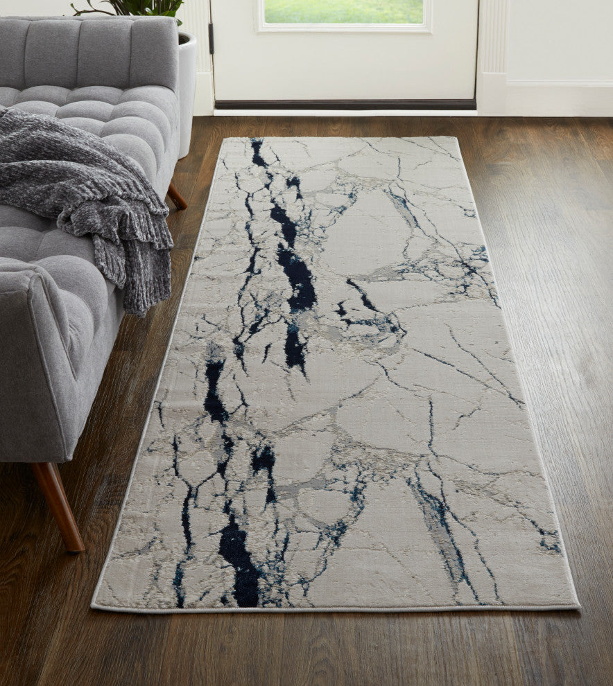 Weave & Wander Armada Modern Ivory/Blue Rug, 2'10"x7'10"