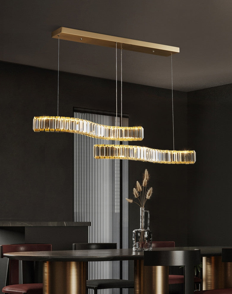 Induno Olona | Modern Crystal S-shaped LED Chandelier for Living Room, Gold, Cool Light