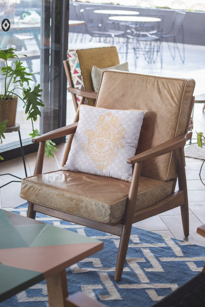 16 Gold Gray Hamsa Boho Suede Throw Pillow