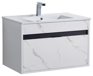Alpine Wall Mount Bathroom Vanity and Sink, White Marble, 30"