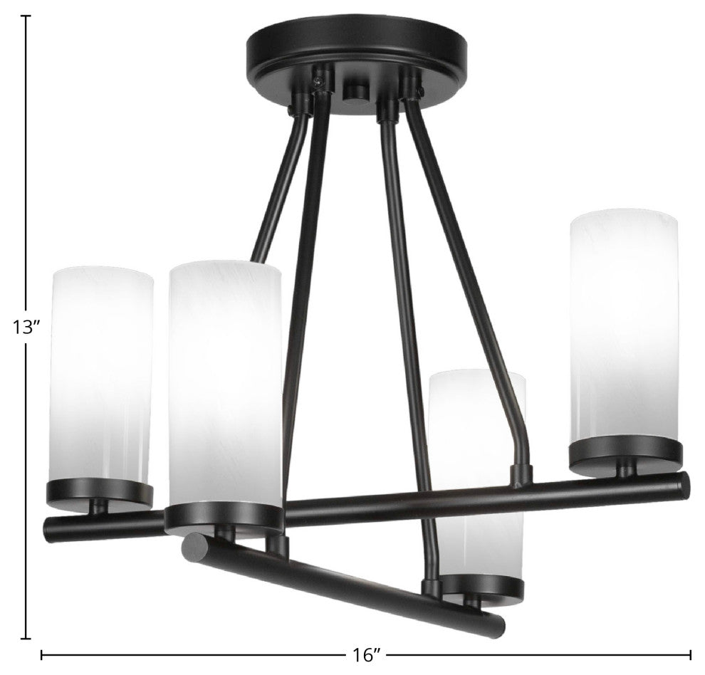 Trinity 4 Light Semi-Flush Shown, Matte Black Finish With 2.5" White Marble