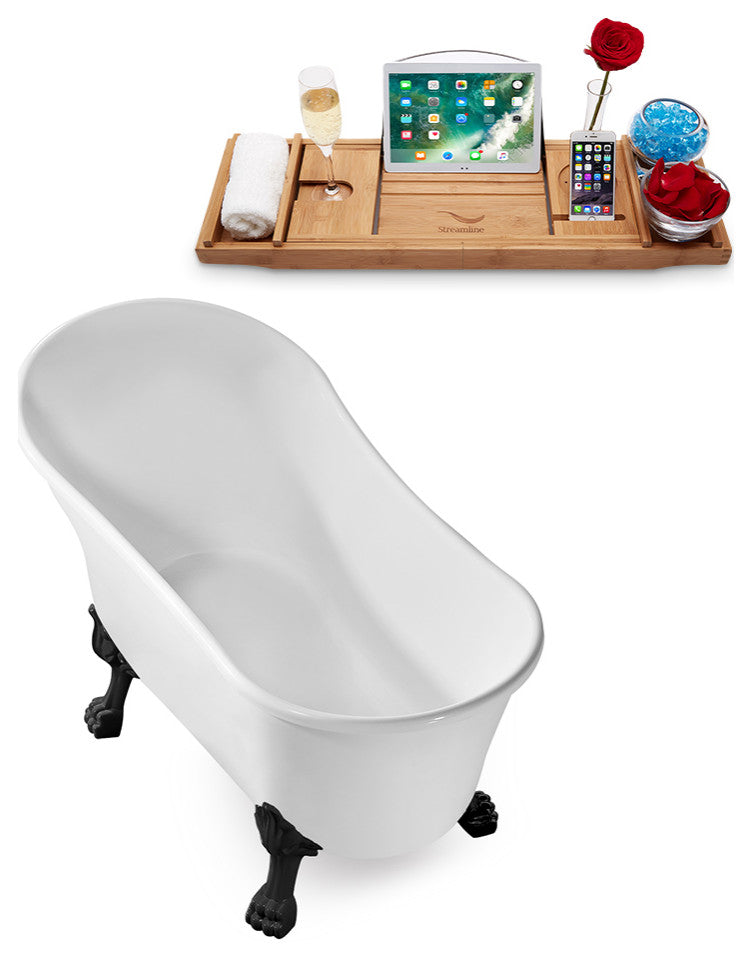 55" Streamline N346BL-IN-BL Clawfoot Tub and Tray With Internal Drain