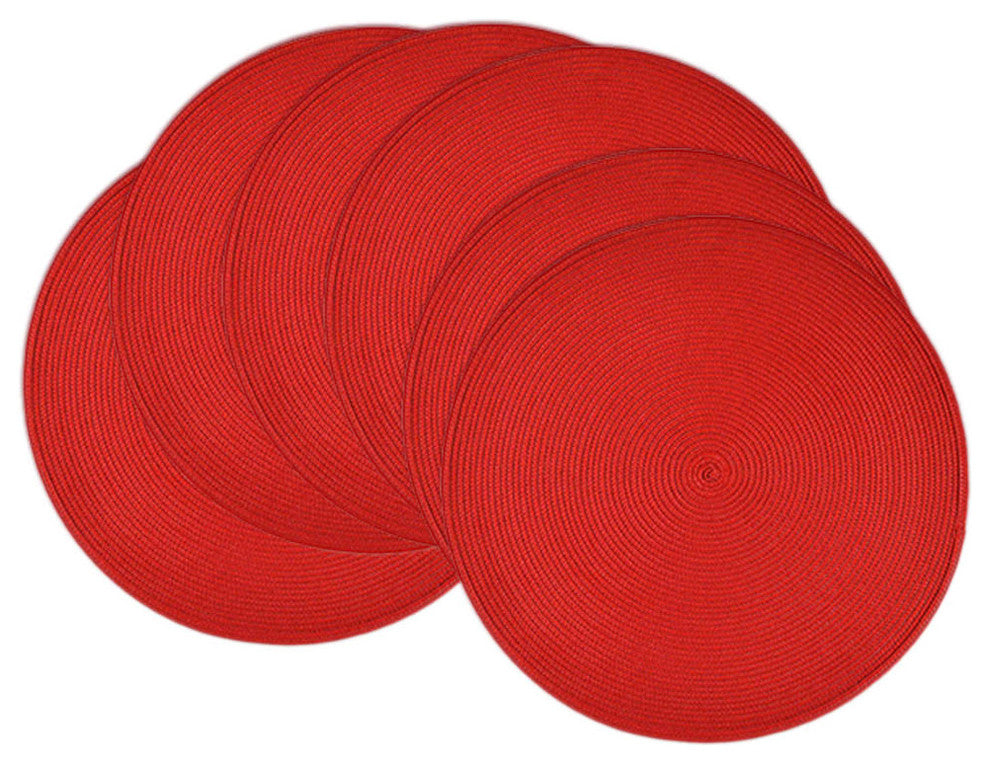 Round Woven Placemats Red, Set of 6