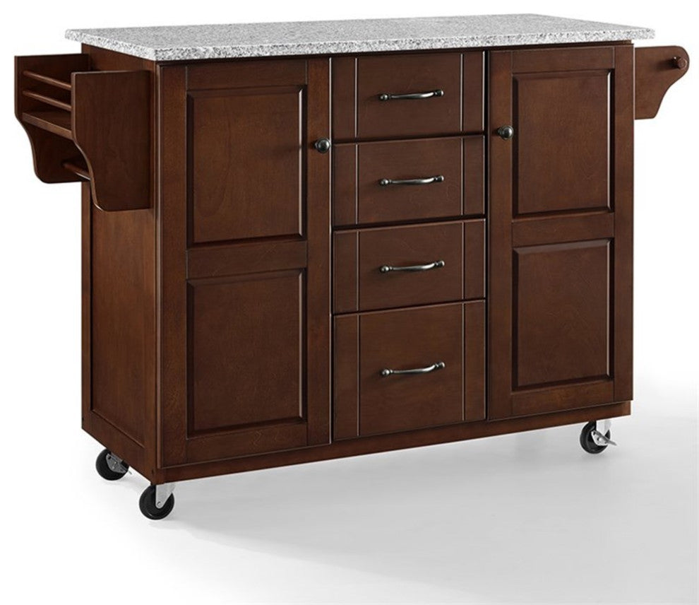 Crosley Eleanor Gray Granite Top Kitchen Cart in Mahogany