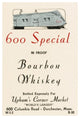 "600 Special Bourbon Whiskey" Paper Print by Vintage Booze Labels, 26"x38"