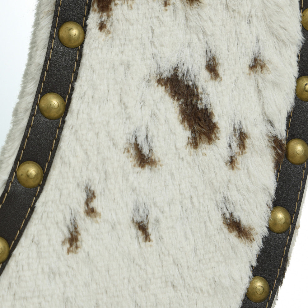 Cow Hide Mirror Faux Animal Printed With Hammer Nail Trim