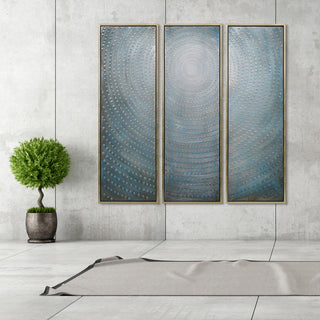 Concentric Textured Metallic Abstract Hand Painted Wall Art, 60"x20"