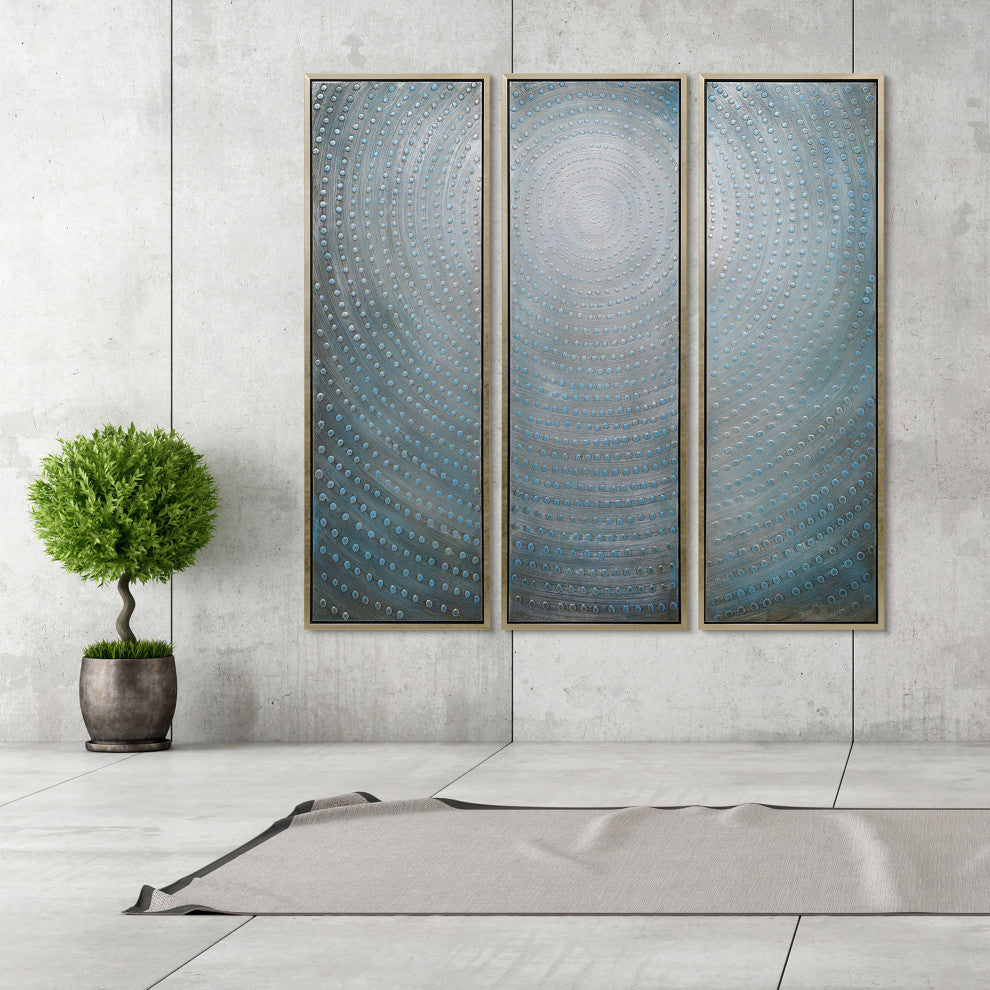 Concentric Textured Metallic Abstract Hand Painted Wall Art, 60"x20"