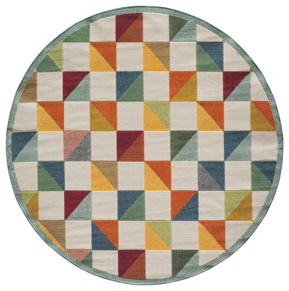 Calla Scope Indoor/Outdoor Rug, Ivory/Multi, 7'10' Round