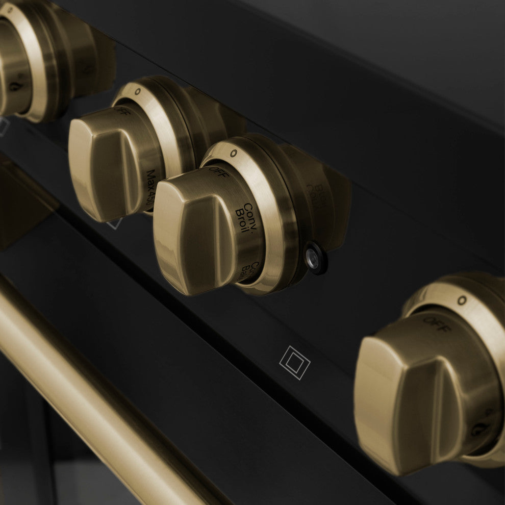 ZLINE 30" Dual Fuel Range, Black Stainless With Champagne Bronze RABZ-30-CB