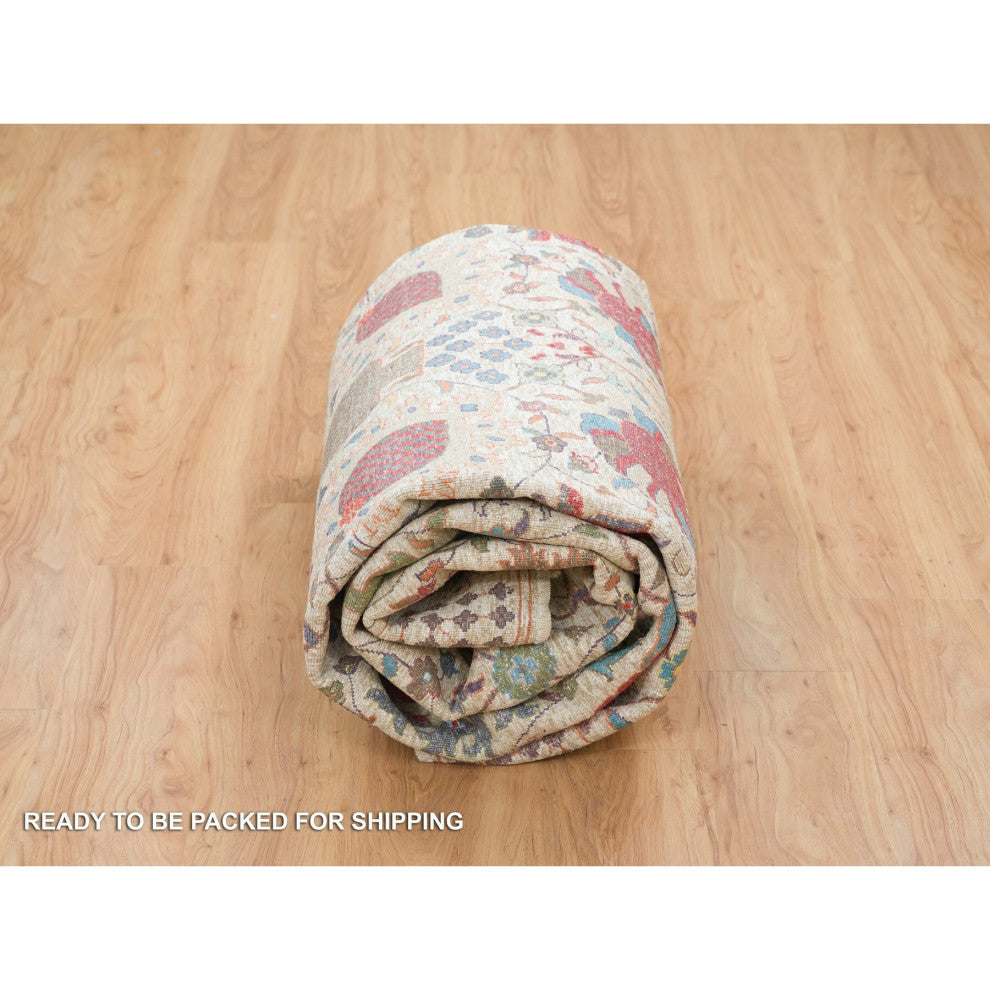 Ivory Hand Knotted Tabriz Vase With Flower Design Silk With Wool Rug 8'3"x10'3"
