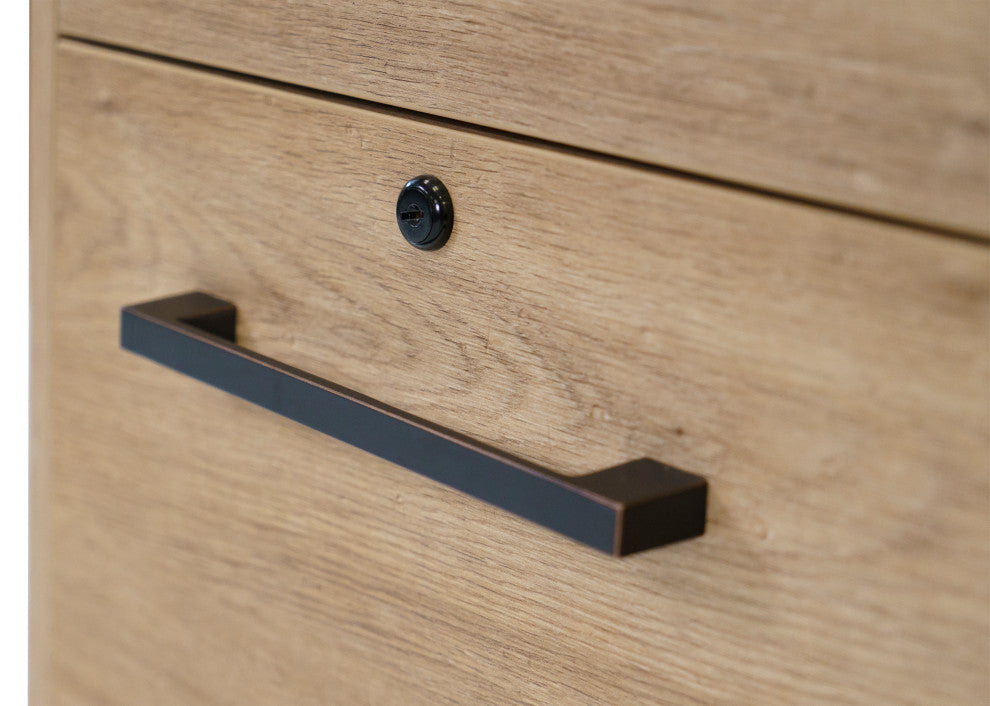 Modern Two Drawer Wood Laminate File Cabinet, Fully Assembled, Light Brown