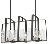 Arc Linear Pendant, Natural Iron, White Swirl Glass