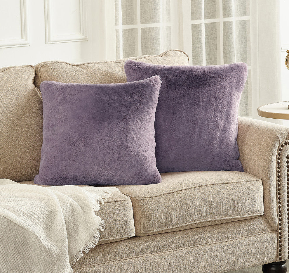 Heavy Faux Fur Throw Pillow Covers 2pcs Set, Elderberry, 20''x20''