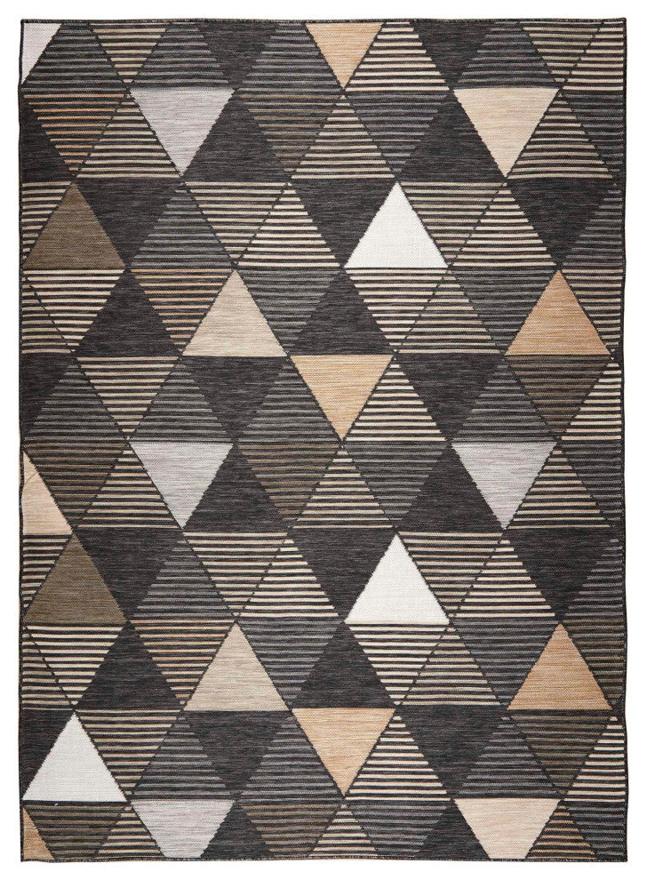 Plaza Triangles Reversible Indoor/Outdoor Area Rug, Charcoal, 5'3"x7'3"