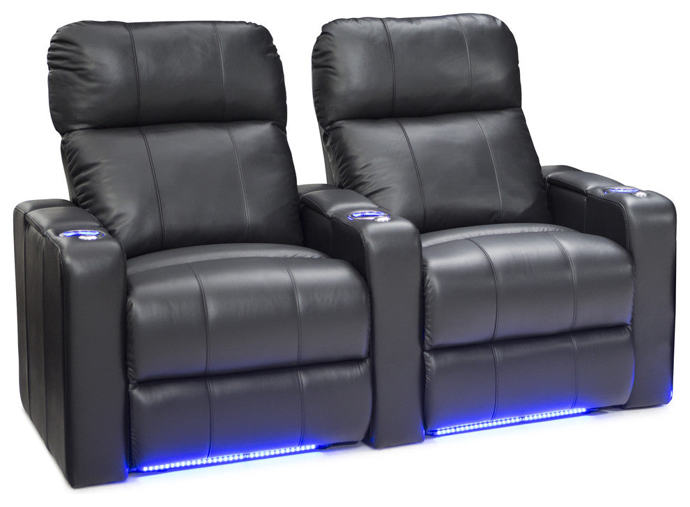 Seatcraft Monterey Leather Home Theater Seating Power Recline, Black, Row of 2