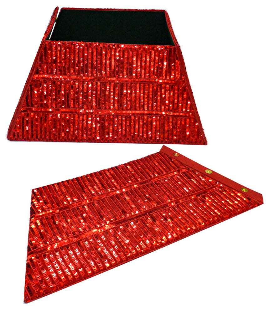 Hand Beaded Christmas Tree Collar, Red Sequins
