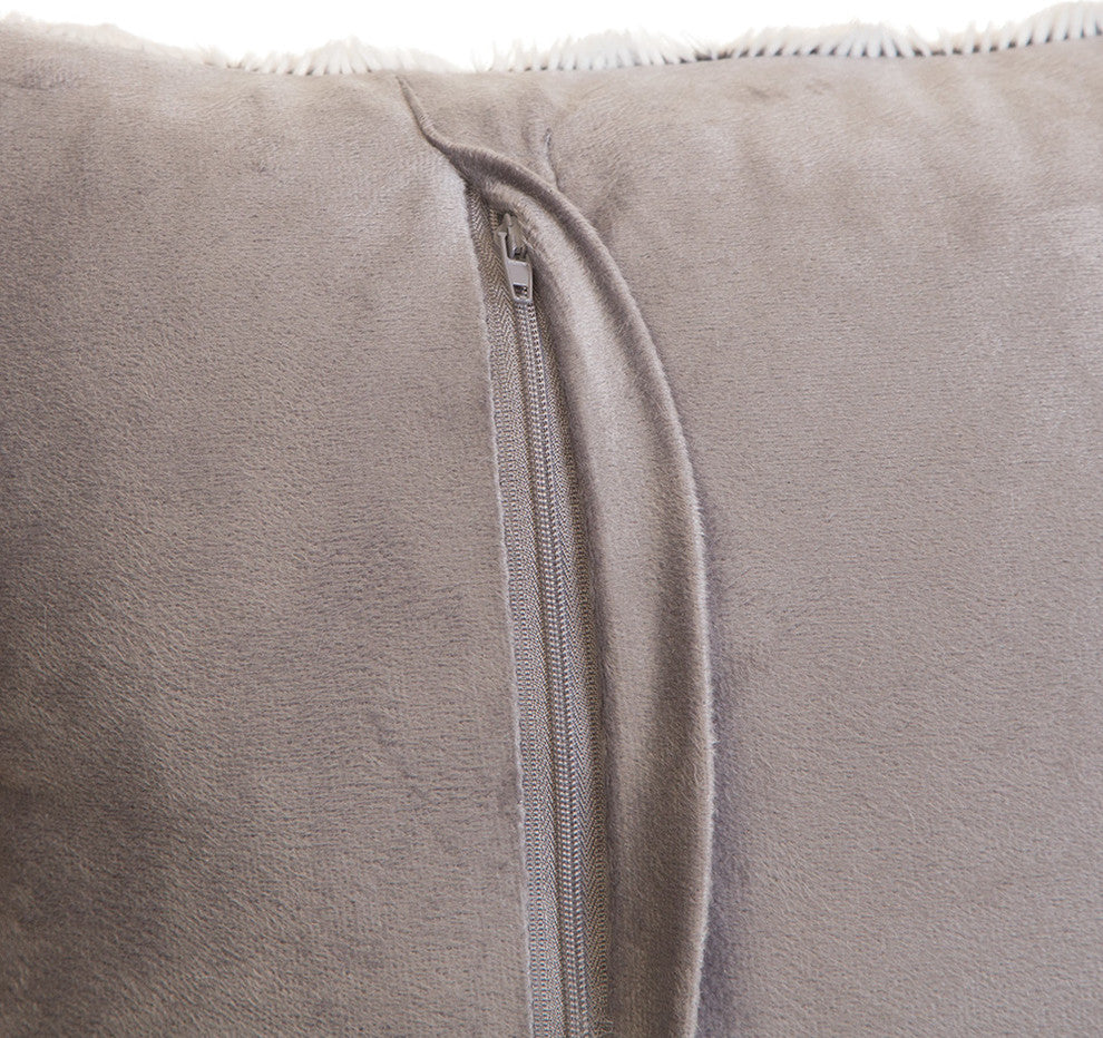 Faux Fur Throw Pillow 18"X18" With Insert, Modern Grey Plush Rabbit