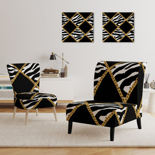 Gold Chain Zebra Geometric Chair, Slipper Chair