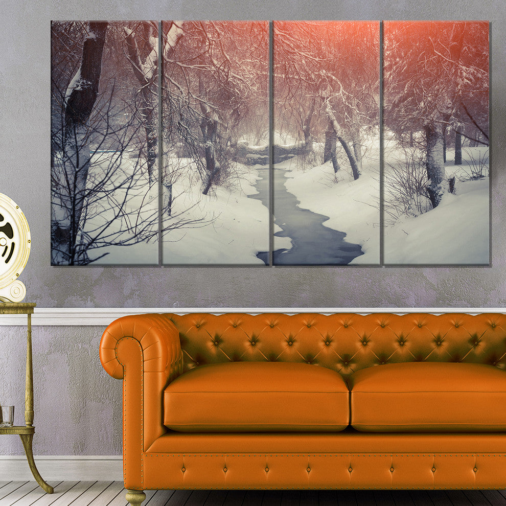 Beautiful Snowfall in City Park, Landscape Canvas Art Print, 48"x28", 4 Panels