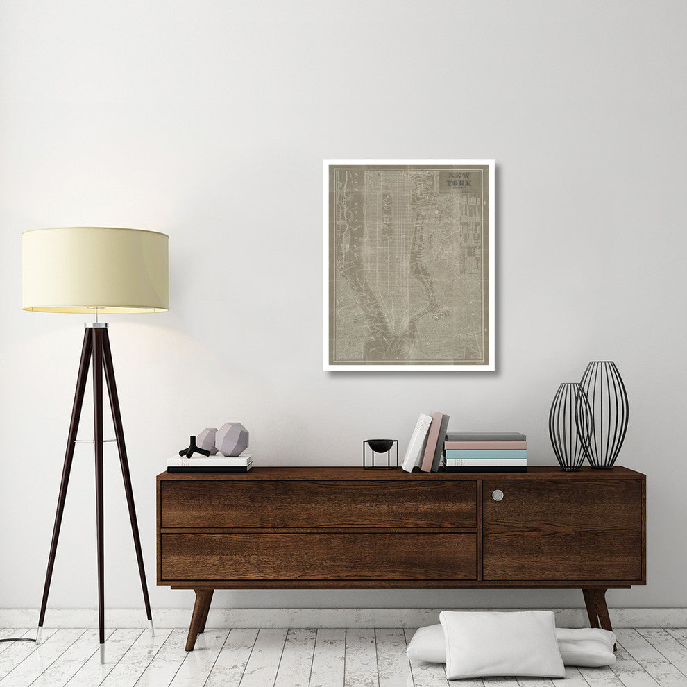 "Blueprint Map New York Taupe" Digital Paper Print by Sue Schlabach, 30"x37"