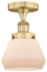 Fulton-1 Light 7" Semi-Flush Mount-Brushed Brass, Matte White Glass Shade
