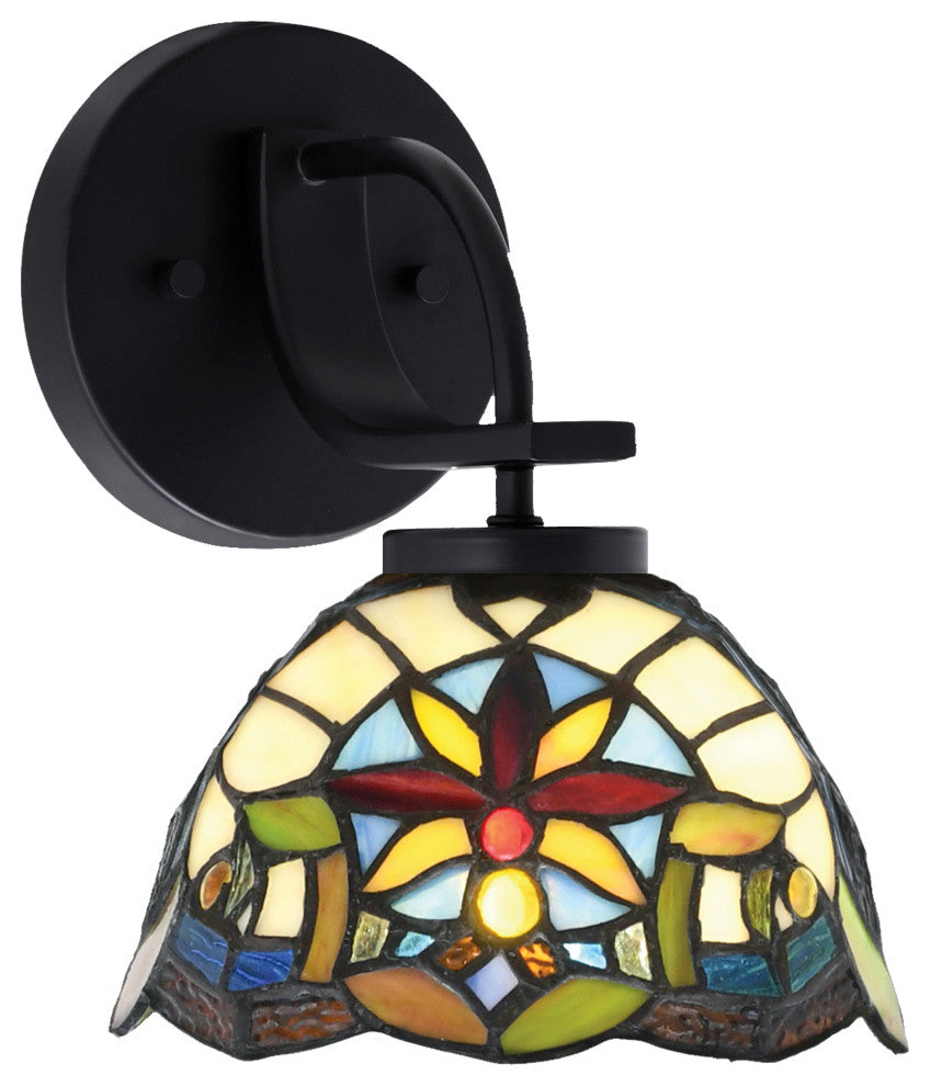 Cavella 1 Light Wall Sconce, Matte Black Finish, 7" Earth Star Art Glass