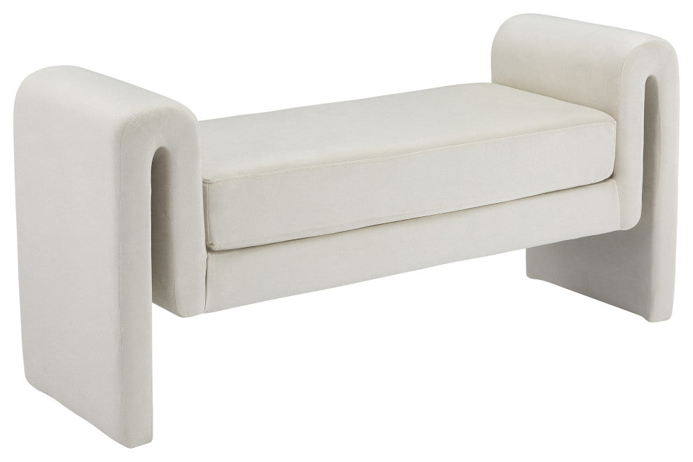 Sloan Velvet Upholstered Bench, Cream, 51" Wide