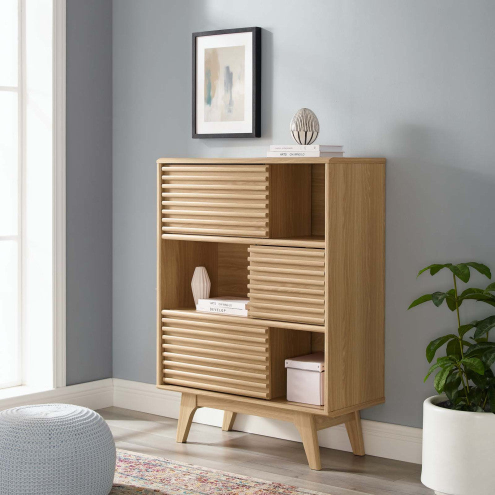 Render Three-Tier Display Storage Cabinet Stand Oak