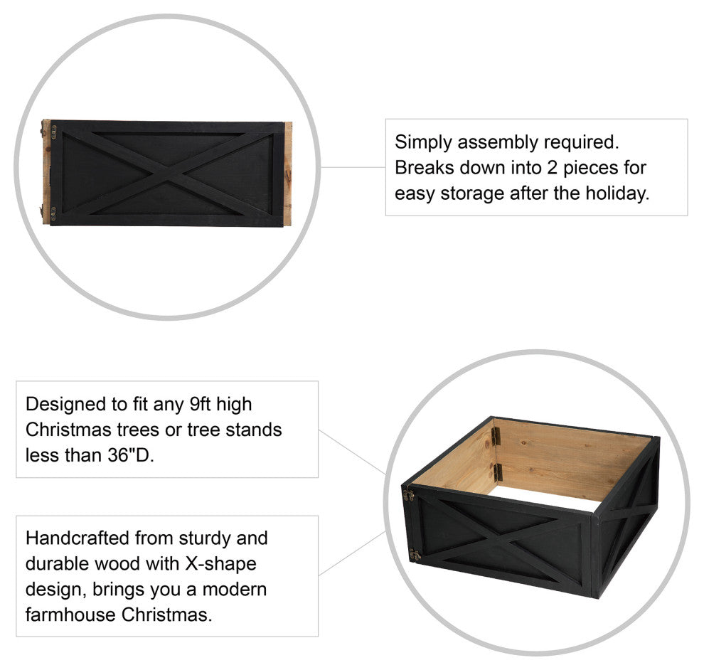 Washed Wooden Tree Collar, Black, 26"lx26"w