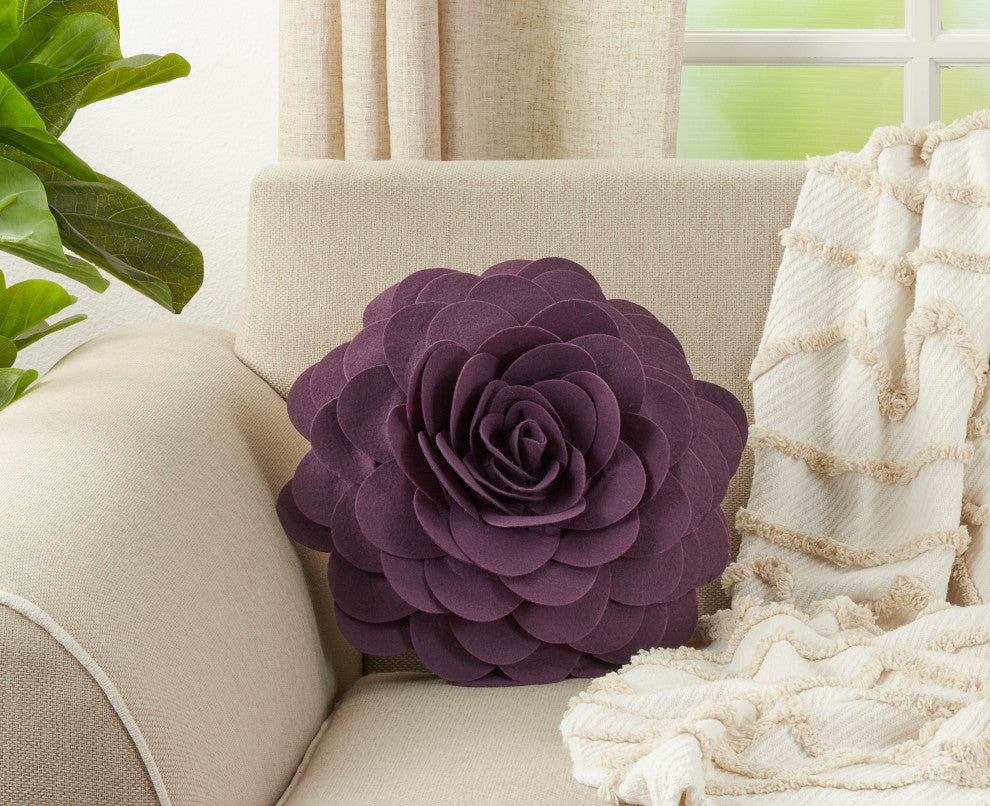 Circular Multicolor Flower Decorative Round Throw Pillow, Violet