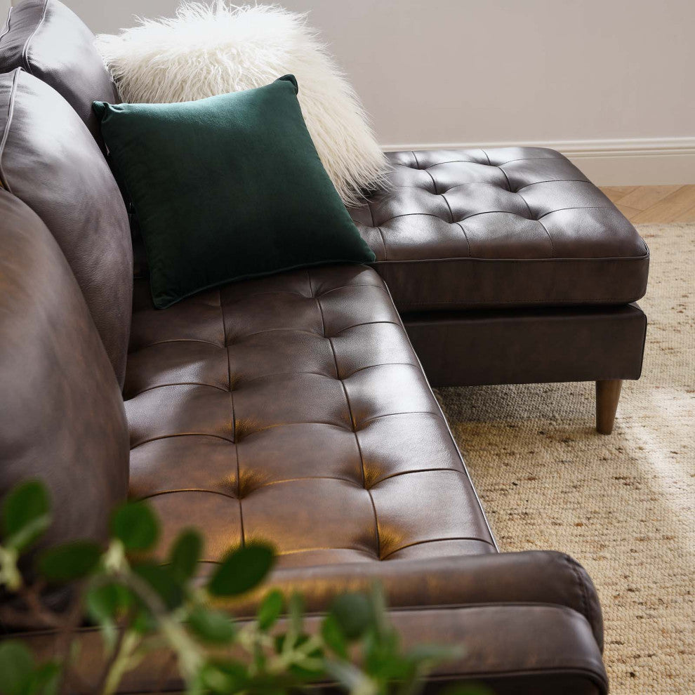 Valour 78" Leather Apartment Sectional Sofa, Brown