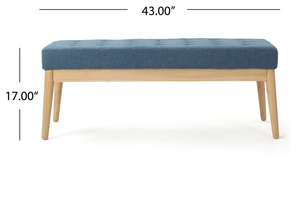 GDF Studio Mid-Century Modern Fabric Upholstered Bench, Air Force Blue