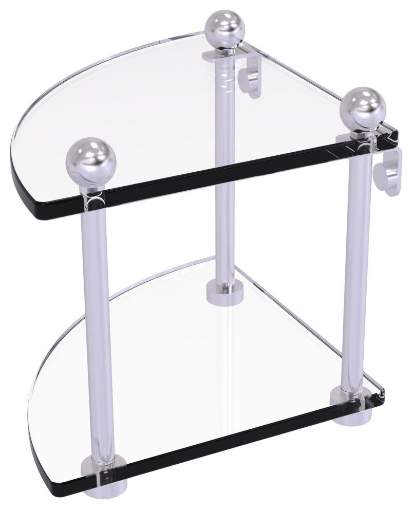 Two-Tier Corner Glass Shelf, Satin Chrome