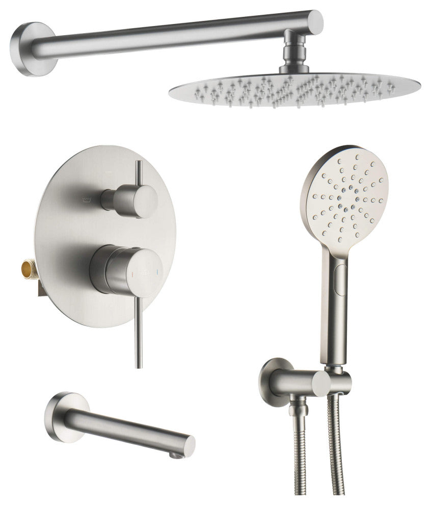 Circular Pressure 3-Function Shower System, Rough-In Valve, Brushed Nickel
