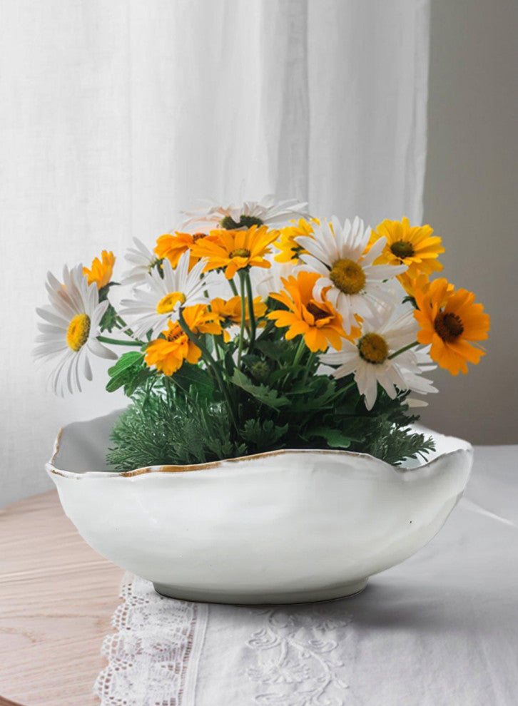 Extra Large Free-Form Edge Glazed Ceramic Bowl