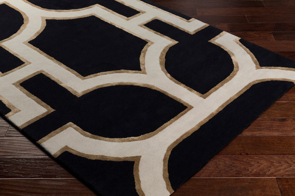 Intermezzo Modern Black, Cream Area Rug, 5'x7'6"