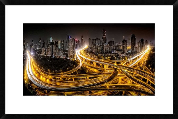 "Shanghai At Night" Framed Digital Print by Clemens Geiger, 30"x20"