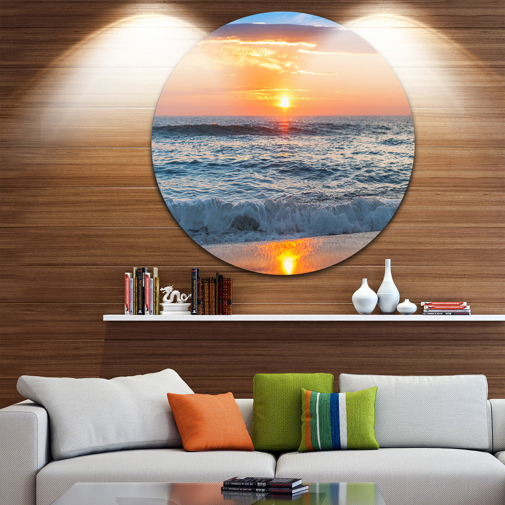 Beautiful Sunrise Over The Horizon., Beach Disc Metal Wall Art, 23"