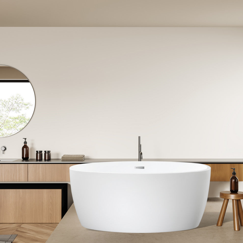 Jolie Freestanding Soaking Acrylic Bathtub, 55"