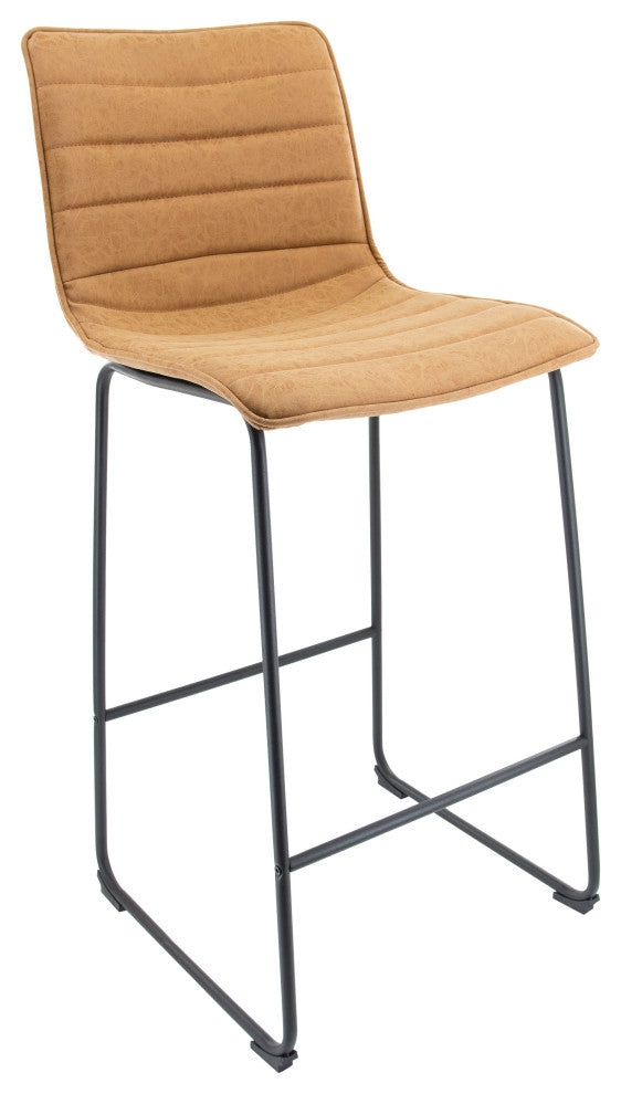 LeisureMod Brooklyn Modern Leather Bar Stool With Footrest, Light Brown