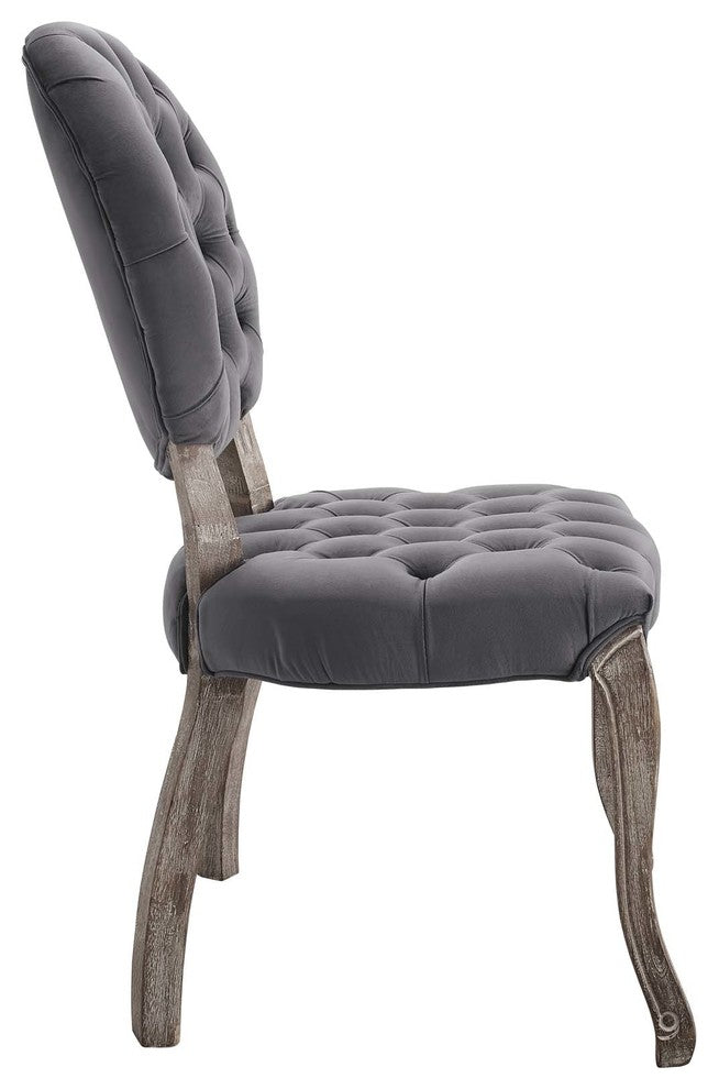 Exhibit French Vintage Dining Performance Velvet Side Chair, Gray