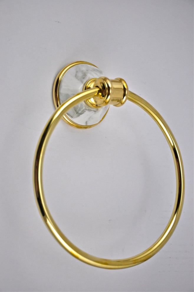 Towel Ring With Arabescato Marbel Accents, Polished Chrome
