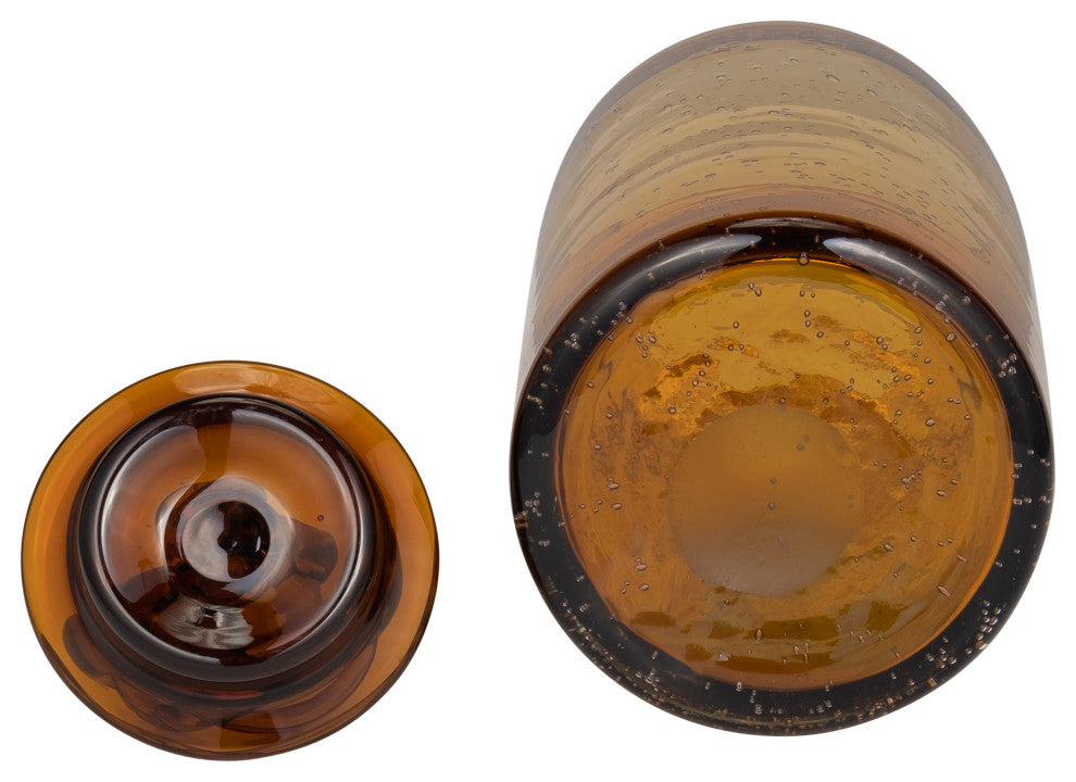Glass, 12" Jar, Knot Lid Dark Amber