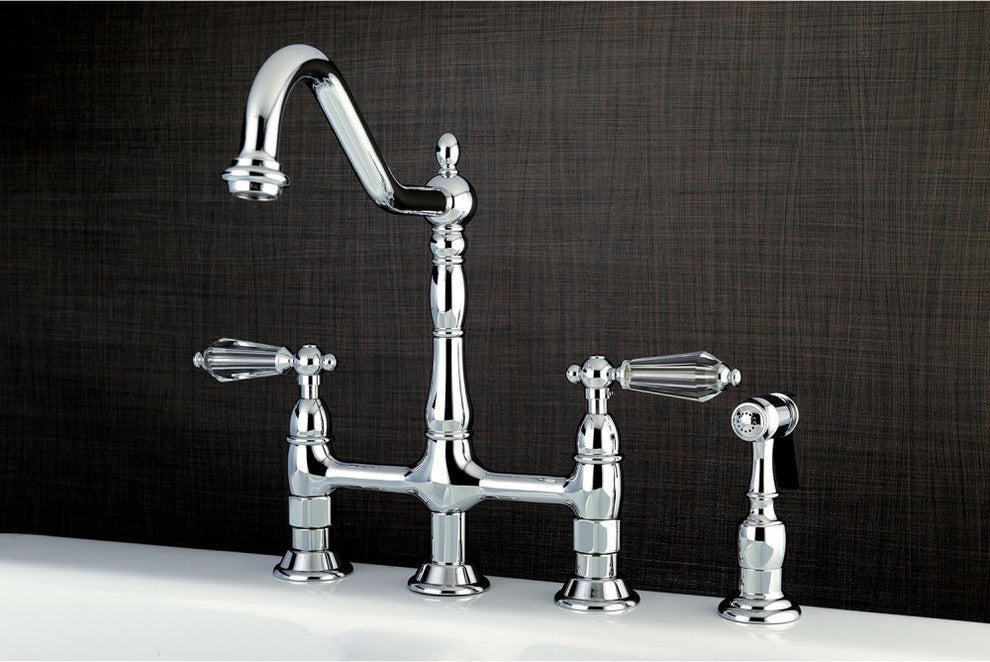 Kingston Brass Bridge Kitchen Faucet With Brass Sprayer, Polished Chrome