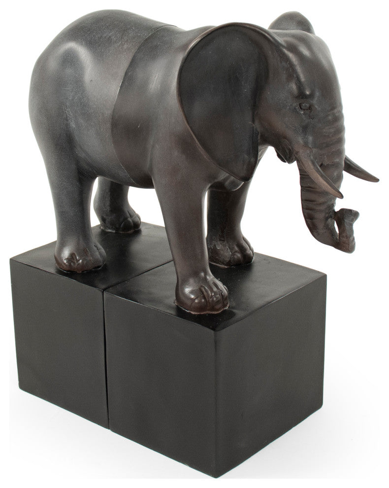 Resin Elephant Bookend, Off-Black