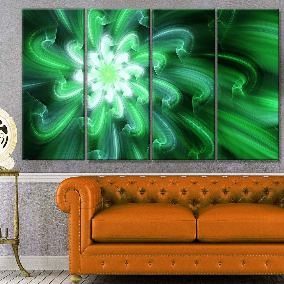 Large Green Exotic Flower Petals, Floral Canvas Art Print, 48"x28", 4 Panels